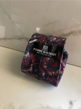 Pierre Balmain Silk Tie in Navy and Magenta Floral Motif